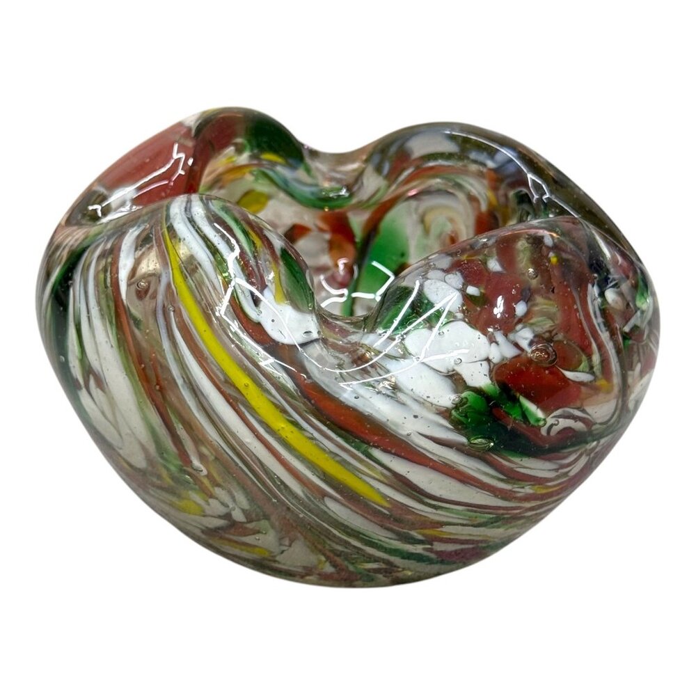 Murano Style Multicolored Swirled Glass Bowl Vase Folded Confetti End of Day 4"